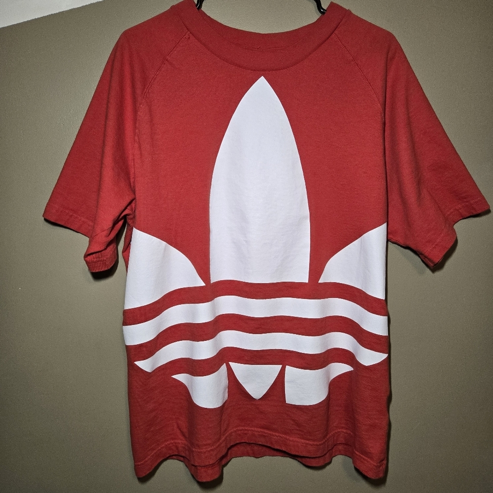 adidas originals Men's Big Logo Trefoil Tee Loose Fit Short Sleeve Red Medium